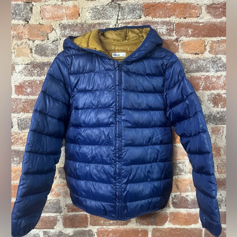 EPIC THREADS Blue Puffer Jacket with Hood